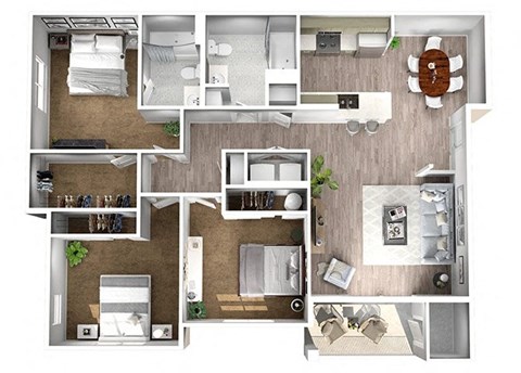 Floor plan for 3 beds, 2 baths, 1203 sqft